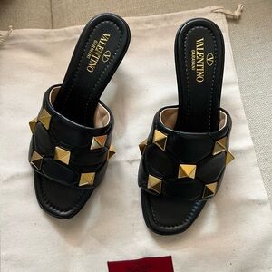 Valentino Women's Black and Gold Studded Sandals